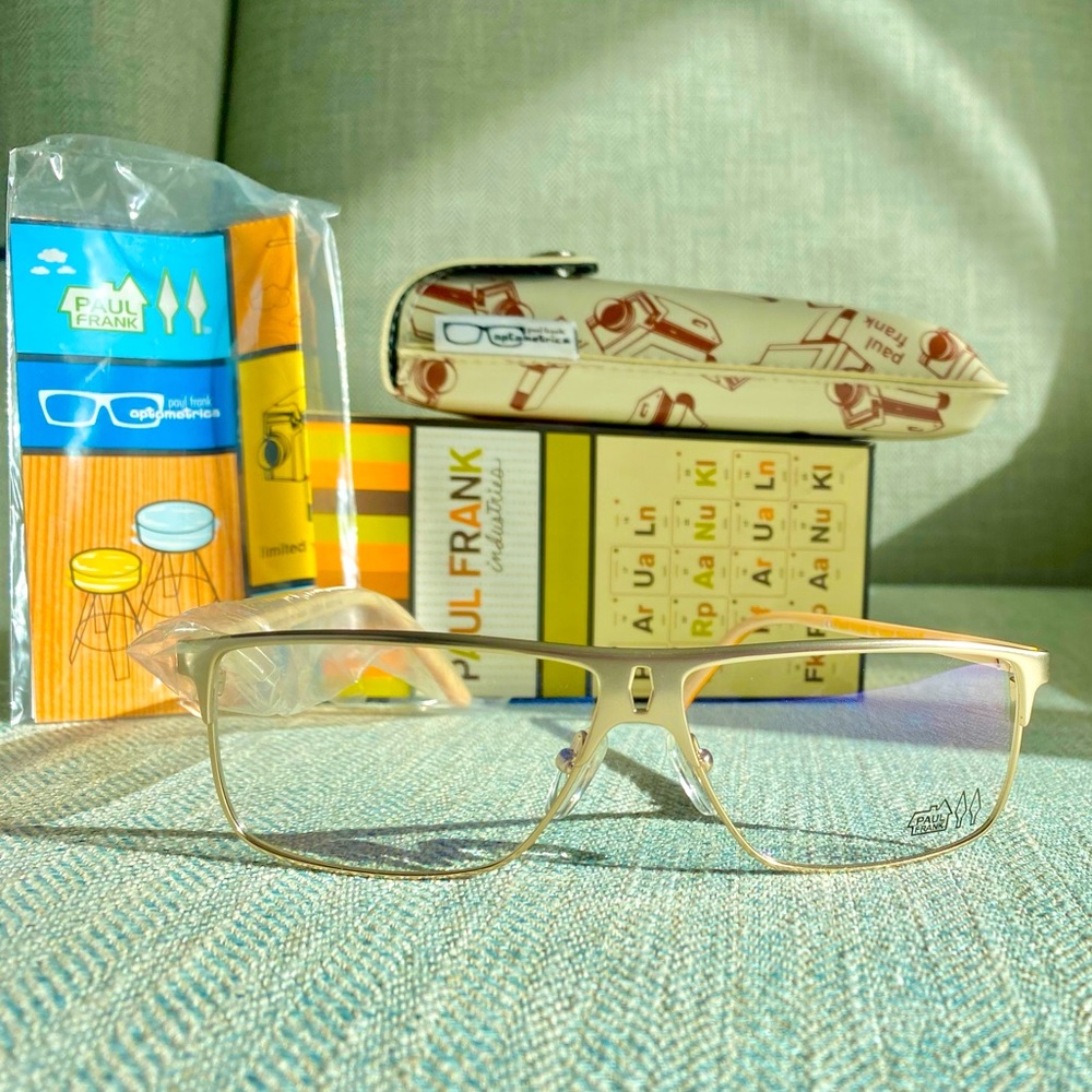 Brand New Paul Frank Matte Gold Lightweight “boredom is the reason” Eyeglasses